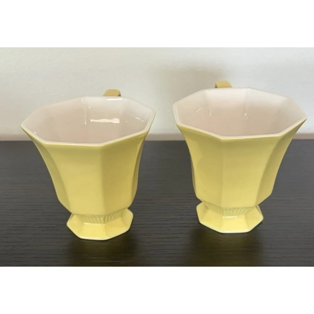 Set Of 2 Vintage Independence Ironstone Interpace Japan Yellow Coffee Cups